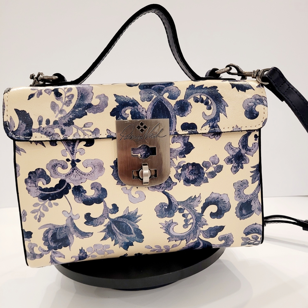 Patricia Nash Cream and Blue Floral Top-Handle Crossbody Bag